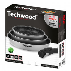 Комплект тигани с подвижна дръжка Techwood TSA-0466P, 3 бр, Индукция, Мраморно покритие, Сребро