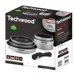 Комплект тенджери и тигани с махаща се дръжка Techwood TSA-0655P, 6 ч, Индукция, Мраморно покритие, Сребрист