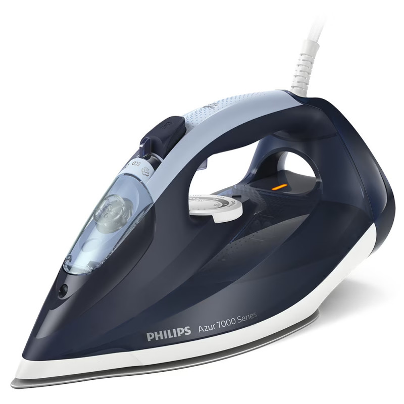 Fier de calcat cu aburi Philips DST7030/20, 2800 W, 300 ml, 50 g/min, Quick Calc Release, SteamGlide Elite, Albastru/Alb