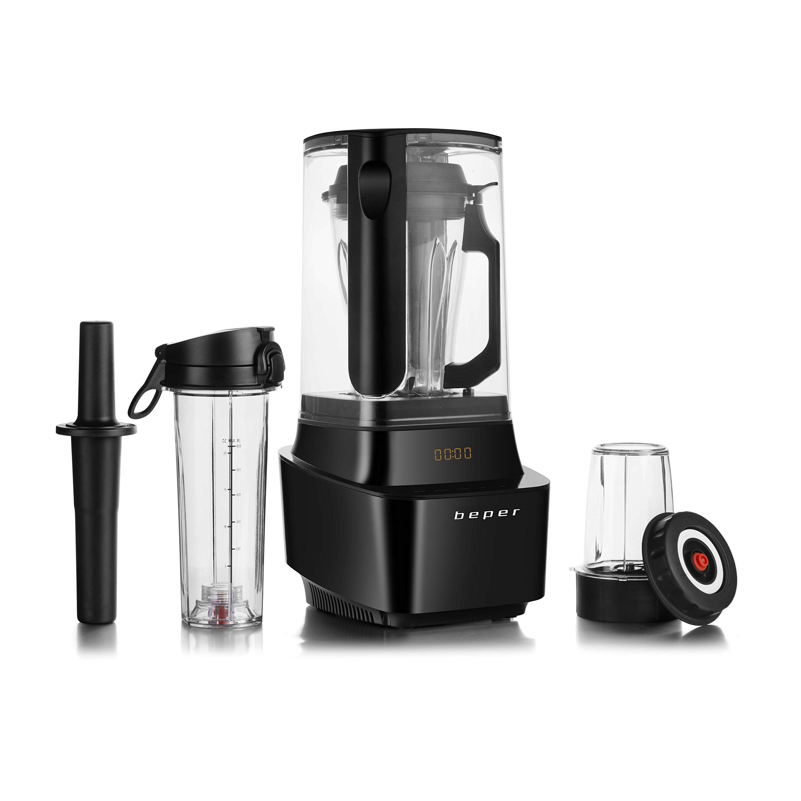 Вакуумен блендер Beper BP.620, 1000W, 1L, BPA Free, Шумоизолираща капачка, Soft Touch, 2скорости+импулси, Черен