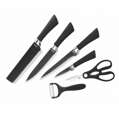 Oliver Voltz OV51633E6G 6-Piece Stainless Steel Knife Set, Scissors, Magnetic Case, Black