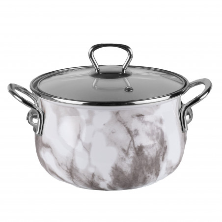 Goldmann GM 8017-24W Saucepan, 24 x 15 cm, 6.2 liters, Enameled, Chrome-plated handles, Induction-compatible, White/Marble