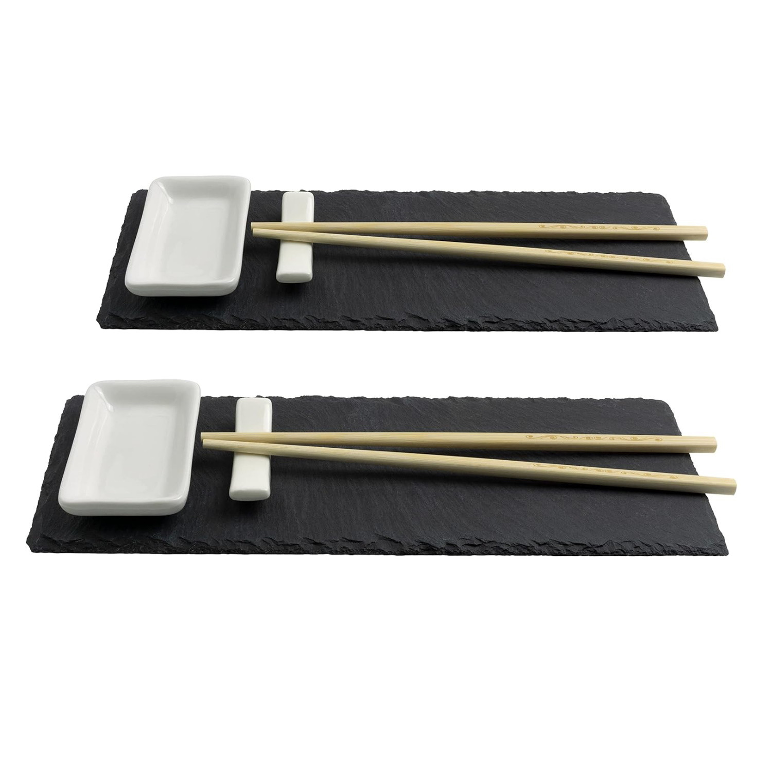 Set sushi Kesper 38142, 6 piese, Pentru doua persoane, Ardezie, Ceramica, 2 seturi de betisoare, Neg