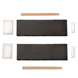 Set sushi Kesper 38142, 6 piese, Pentru doua persoane, Ardezie, Ceramica, 2 seturi de betisoare, Negru