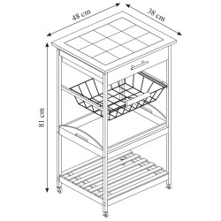 Carucior de bucatarie Kesper 25776, 48x81x38 cm, Bambus, 4 roti, Maro