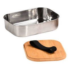 Kesper 18021 Food Container, Metal, Bamboo Lid, 1 L, Silver/Brown