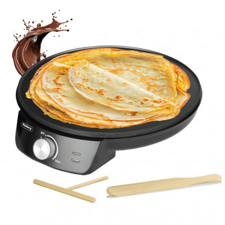 Rosberg R51323A Pancake Maker, 1200W, Plug-in, 30 cm, Temperature Control, Black