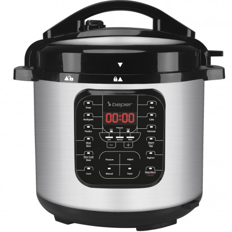 Beper P101COS001 Pressure Cooker, 1200W, 15 Programs, 6 Liters, Timer, Stainless Steel/Black