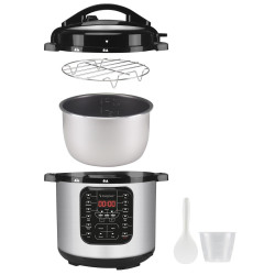 Beper P101COS001 Pressure Cooker, 1200W, 15 Programs, 6 Liters, Timer, Stainless Steel/Black