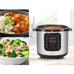 Beper P101COS001 Pressure Cooker, 1200W, 15 Programs, 6 Liters, Timer, Stainless Steel/Black