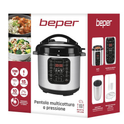 Beper P101COS001 Pressure Cooker, 1200W, 15 Programs, 6 Liters, Timer, Stainless Steel/Black