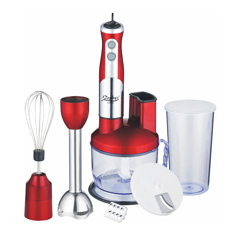 Blender cu tocator, mixer si bol 4 in 1 ZEPHYR ZP 1112 CSCR, 600W, 2 viteze, Urcior 600 ml, Bol 500 ml, Inox/rosu