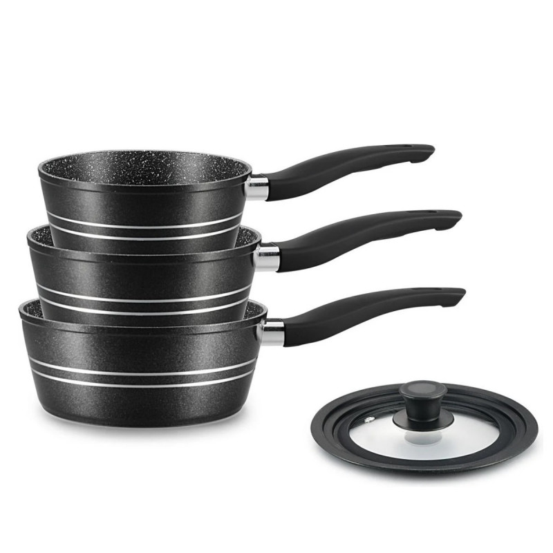 Royalty Line RL-FS3M BLACK Cookware Set, 4-Piece, Non-Stick Coating, PFOA-Free, Cool-Touch Handles, Induction Compatible, Black