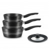 Set cratite cu capac universal Royalty Line RL-FS3M BLACK, 4 piese, Acoperire amarmura, Inductie, Negru