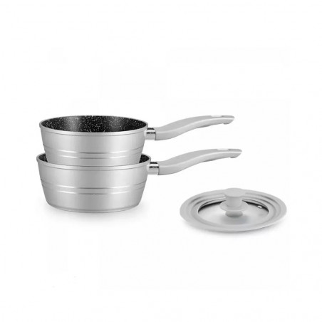 Royalty Line RL-FS2MS 3-Piece Cookware Set with Universal Lid, Marble Finish, Induction Compatible, Silver
