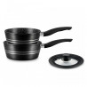 Royalty Line RL-FS2MB 3-Piece Cookware Set with Universal Lid, Marble Finish, Induction Compatible, Black
