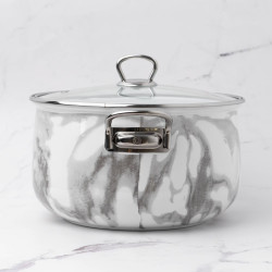 Goldmann GM 8017-24W Saucepan, 24 x 15 cm, 6.2 liters, Enameled, Chrome-plated handles, Induction-compatible, White/Marble