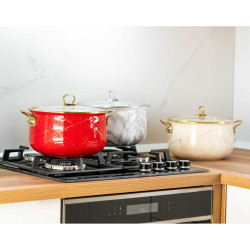 Goldmann GM 8017-24W Saucepan, 24 x 15 cm, 6.2 liters, Enameled, Chrome-plated handles, Induction-compatible, White/Marble