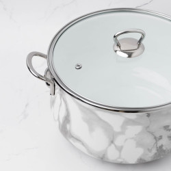 Goldmann GM 8017-24W Saucepan, 24 x 15 cm, 6.2 liters, Enameled, Chrome-plated handles, Induction-compatible, White/Marble