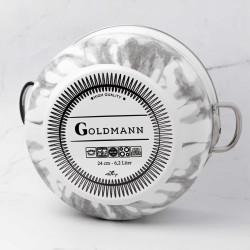 Goldmann zománcozott serpenyő üveg fedővel GM 8017-24W, 24x15cm, 6,2 liter, Króm fogantyúkkal, Indukciós, Fehér/Márvány