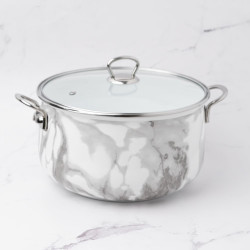Goldmann GM 8017-24W Saucepan, 24 x 15 cm, 6.2 liters, Enameled, Chrome-plated handles, Induction-compatible, White/Marble