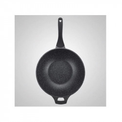 Tigaie wok Royalty Line RL-BW32M, 32 cm, 3.7 L, Acoperire marmura, Inductie, Manere moi, Negru