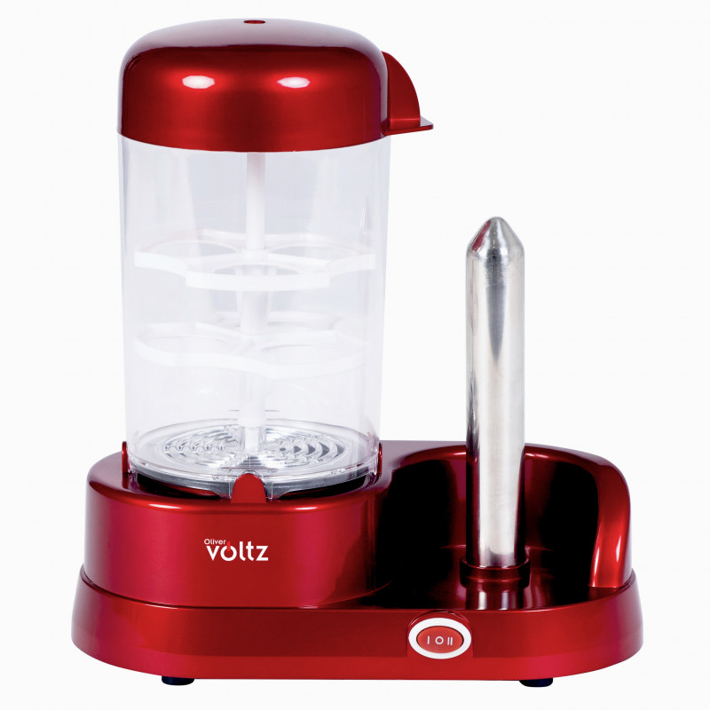 Voltz OV51984A Hot Dog Maker with 6-Egg Attachment, 365W, Non-Stick Coating, Red