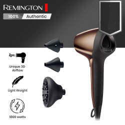 Remington AIR3D D7777 Hair Dryer, 1800W, Ionization, DC Motor, 3D Airflow, Brown