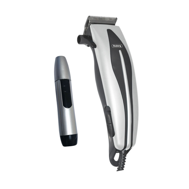 Rosberg R51810MN Hair Clipper with Trimmer, 10W, 4 Attachments, Gray