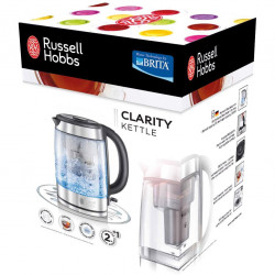 Russell Hobbs Clarity 20760-57 Glass Electric Kettle with Filter, 2200W, 1L, Illuminated, Concealed Heating Element, SCHOTT DURAN, BRITA Filter, Stainless Steel