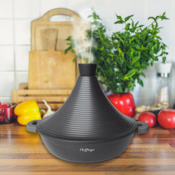 Tigaie Tajine Cheffinger TAJ28, 28 cm, Acoperire antiaderenta, Rezistenta la zgarieturi, Inductie, Negru