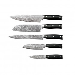 Set de cutite Cheffinger DAMA01, 5 piese, Oțel inoxidabil, Cutie din lemn, Maner ergonomic, Taiere precisa, Negru