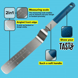 Spatula cu gradatie Tasty 678026, Maner moale la atingere, 32,5 cm, Otel inoxidabil, Albastru