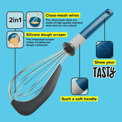 Tasty 678031 Whisk, Silicone Tip, Soft Handle, 31.5 cm, Stainless Steel, Blue