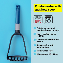 Tasty 678066 Potato Press, 2-in-1, Soft Grip, 31 cm, Plastic, Blue