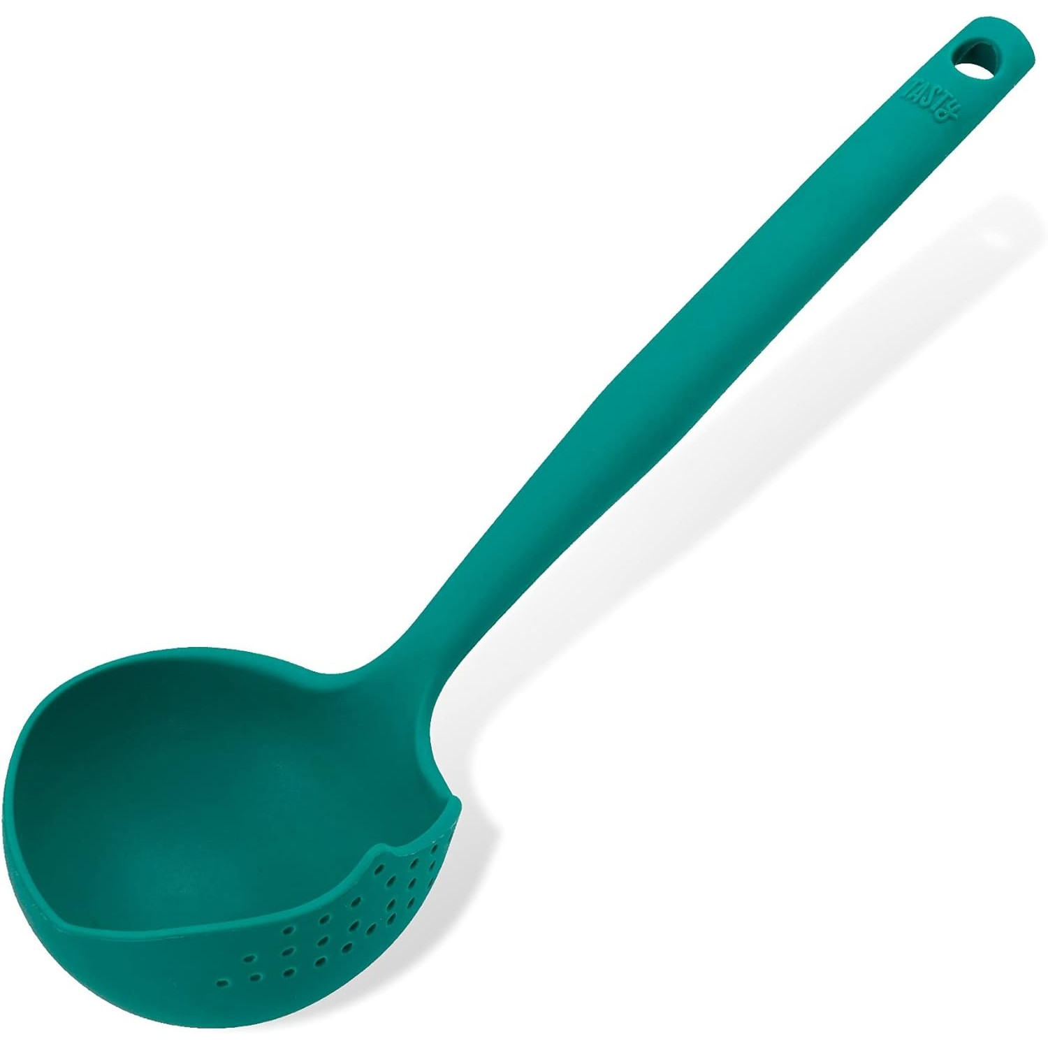 Polonic Tasty 678202, Orificii de scurgere, Maner moale, 30 cm, Silicon, Verde