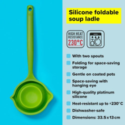 Tasty 678203 Folding Ladle, Two Spouts, Soft Handle, 33.5 cm, Silicone, Green