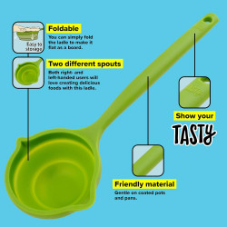Tasty 678203 Folding Ladle, Two Spouts, Soft Handle, 33.5 cm, Silicone, Green