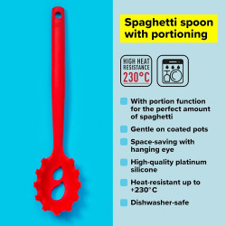 Tasty 678205 Spaghetti Spoon, Portion Holes, Soft Handle, 32.5 cm, Silicone, Red