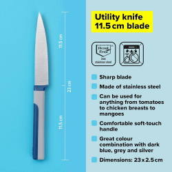 Tasty 678241 Utility Knife, Soft-Grip Handle, 11.5 cm, Stainless Steel, Blue