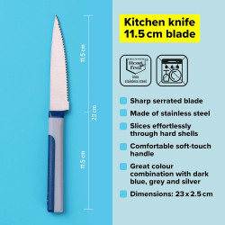 Tasty 678242 Serrated Kitchen Knife, Soft-Grip Handle, 11.5 cm, Stainless Steel, Blue