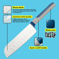 Μαχαίρι Santoku Tasty 678243, Μαλακή λαβή, 13 cm, Ανοξείδωτο, Μπλε