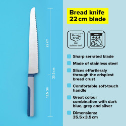 Tasty 678246 Bread Knife, Soft-Grip Handle, 20 cm, Stainless Steel, Blue