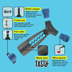 Tasty 678384 Multifunctional Corkscrew, Stainless Steel, Blue