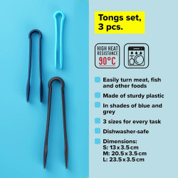 Set of 3 Tasty 678389 Serving Tongs, 3 sizes, Plastic, Multicolor