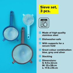 Tasty 678401 3-Piece Strainer Set, 3 Sizes, Stainless Steel, Multicolor