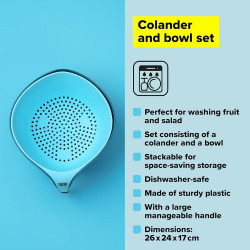 Tasty 678404 2-Piece Bowl and Colander Set, Plastic, Multicolor