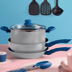 Tasty 678538 Saucepan, 16 cm, 1.5 L, Oil Dispenser, Aluminum, Non-stick Coating, Blue