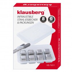 Klausberg KB 7651 Stainless Steel Ice Cubes with Tongs and Holder, 8-piece set, Reusable, Stainless Steel