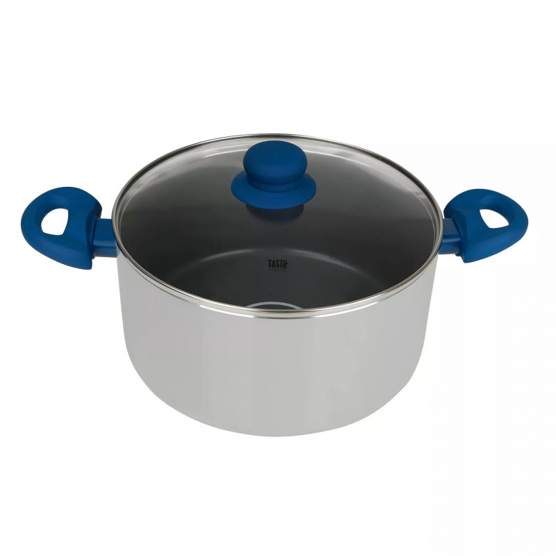 Tasty 678540 Saucepan, 24 cm, 5 L, Oil Dispenser, Aluminum, Non-stick Coating, Blue